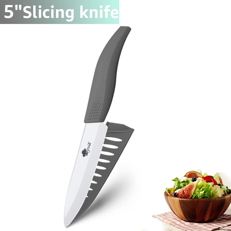 Ceramic Knife 3 4 5 inch + 6 inch Kitchen Knives Serrated Bread White Blade Fruit Chef Knife Vege Cook Tool