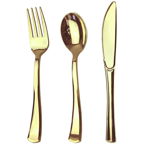 75 Piece Gold Disposable Cutlery Set - Disposable Plastic Rose gold Flatware - Includes 25 Forks, 25 Spoons, 25 Knives