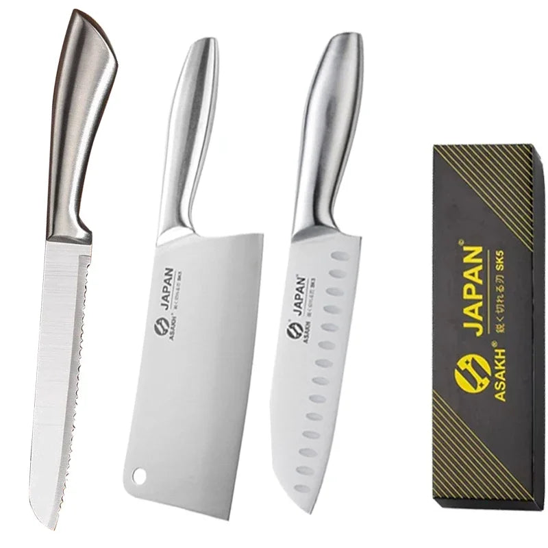 All Steel Professional Kitchen Knife Set 7inch Santoku Knife Meat Cleaver Boning Knife  Bread Cutting Kitchen Accessories