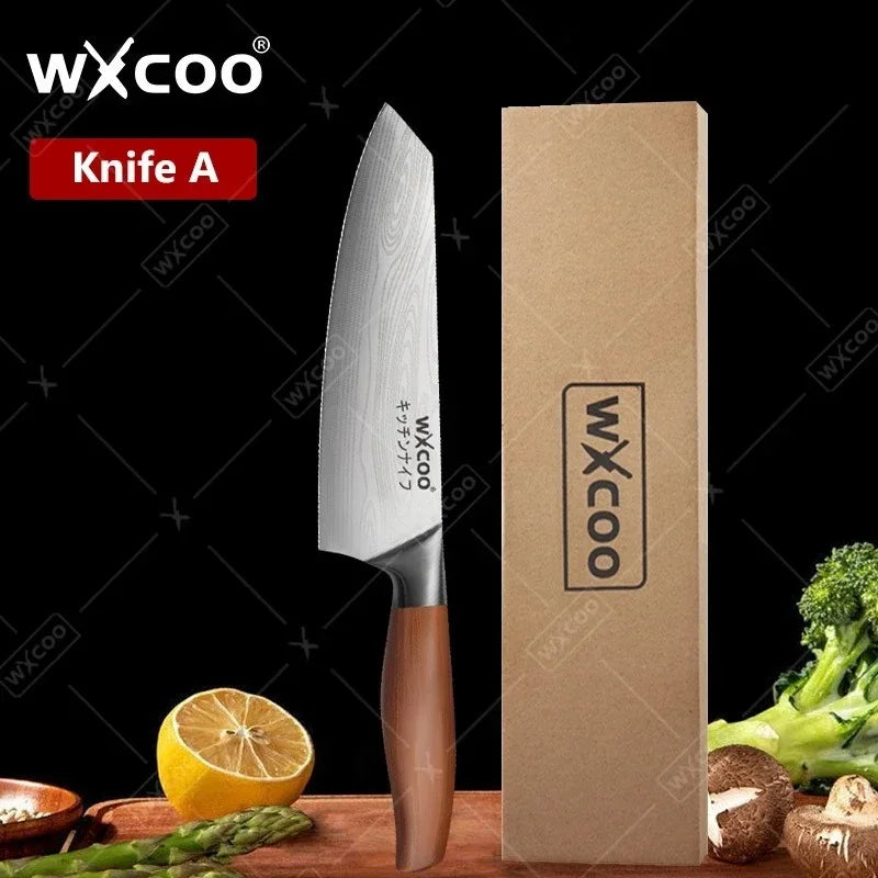 Woknives™ Stainless Steel Chef Knife Set with Laser Damascus Pattern & Knife Holder