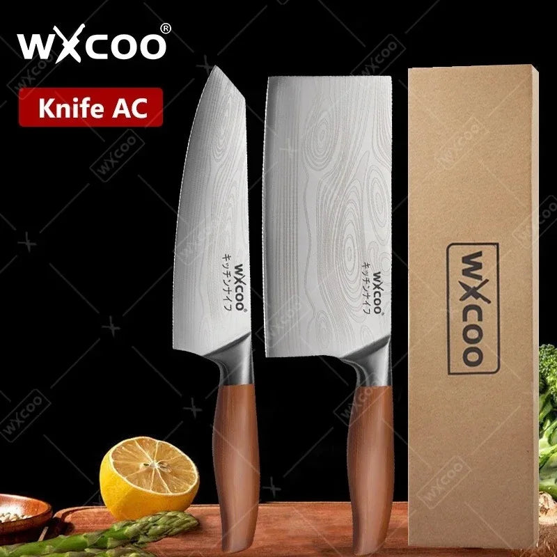 Woknives™ Stainless Steel Chef Knife Set with Laser Damascus Pattern & Knife Holder