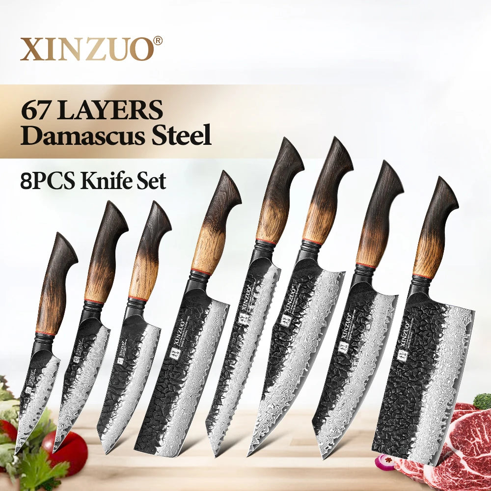 WOKNIVES™ Premium 8-Piece Damascus Steel Kitchen Knife Set – 67-Layer VG10 Core Chef & Utility Set