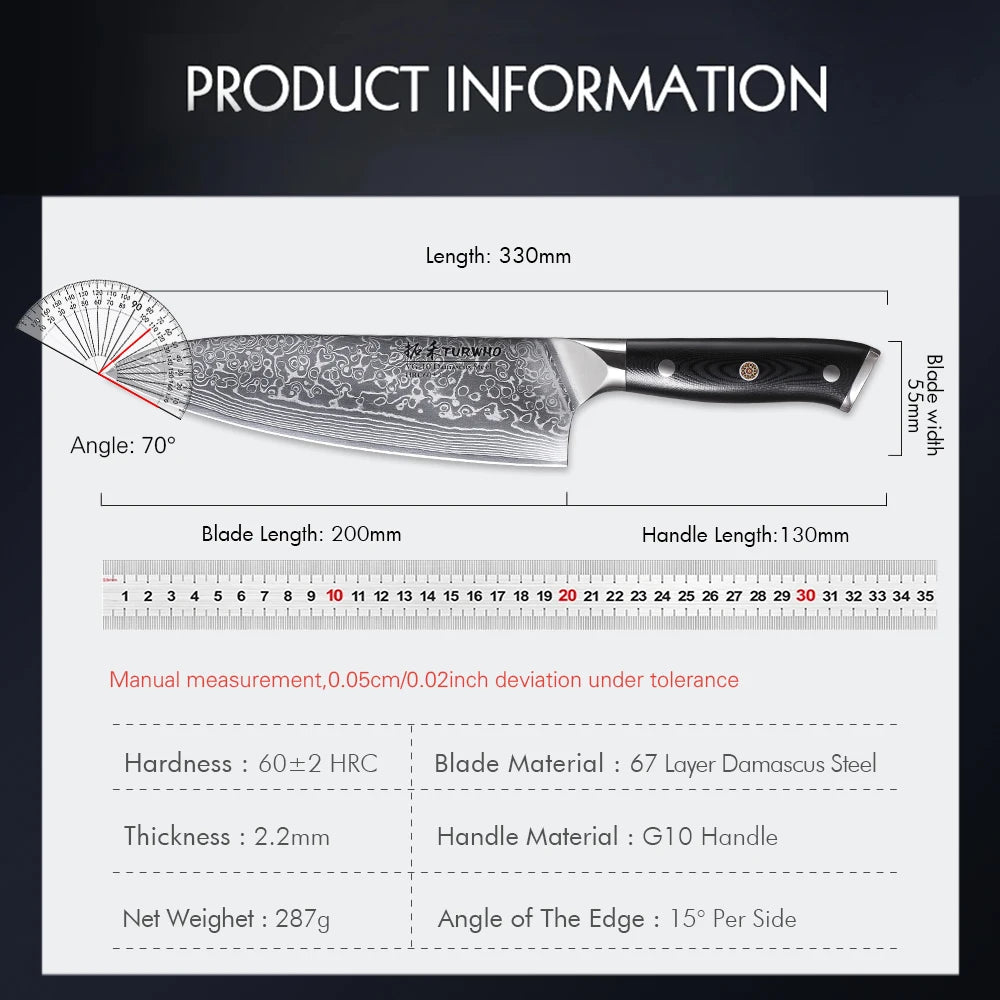 Woknives™ 8-Inch Professional Damascus Chef Knife – Japanese 67-Layer VG10 Steel Blade
