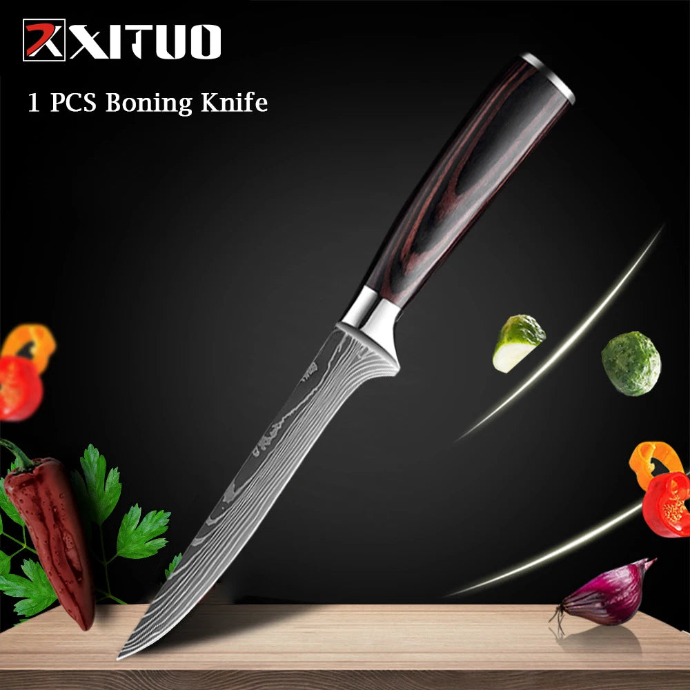 WOknives™ 1-10 Pcs Laser Damascus Kitchen Knife Set – Ultra-Sharp Japanese Chef, Santoku & Cleaver Set