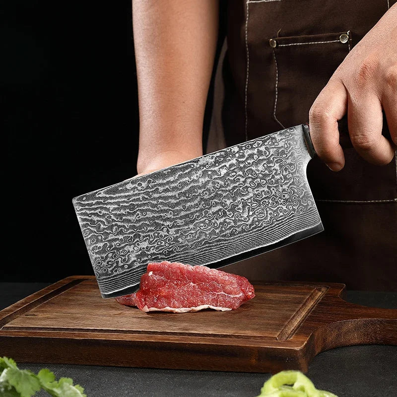 1/2pcs Kitchen Knives Set Damascus Steel Sharp Blade Chef Slicing Knife Cleaver Meat Vegetable Cutting Wood Handle BBQ Tools