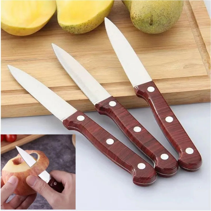 Fruit knife Sharp stainless steel kitchen knife Paring knife Imitation wood plastic handle knife perfect for home cooking knives