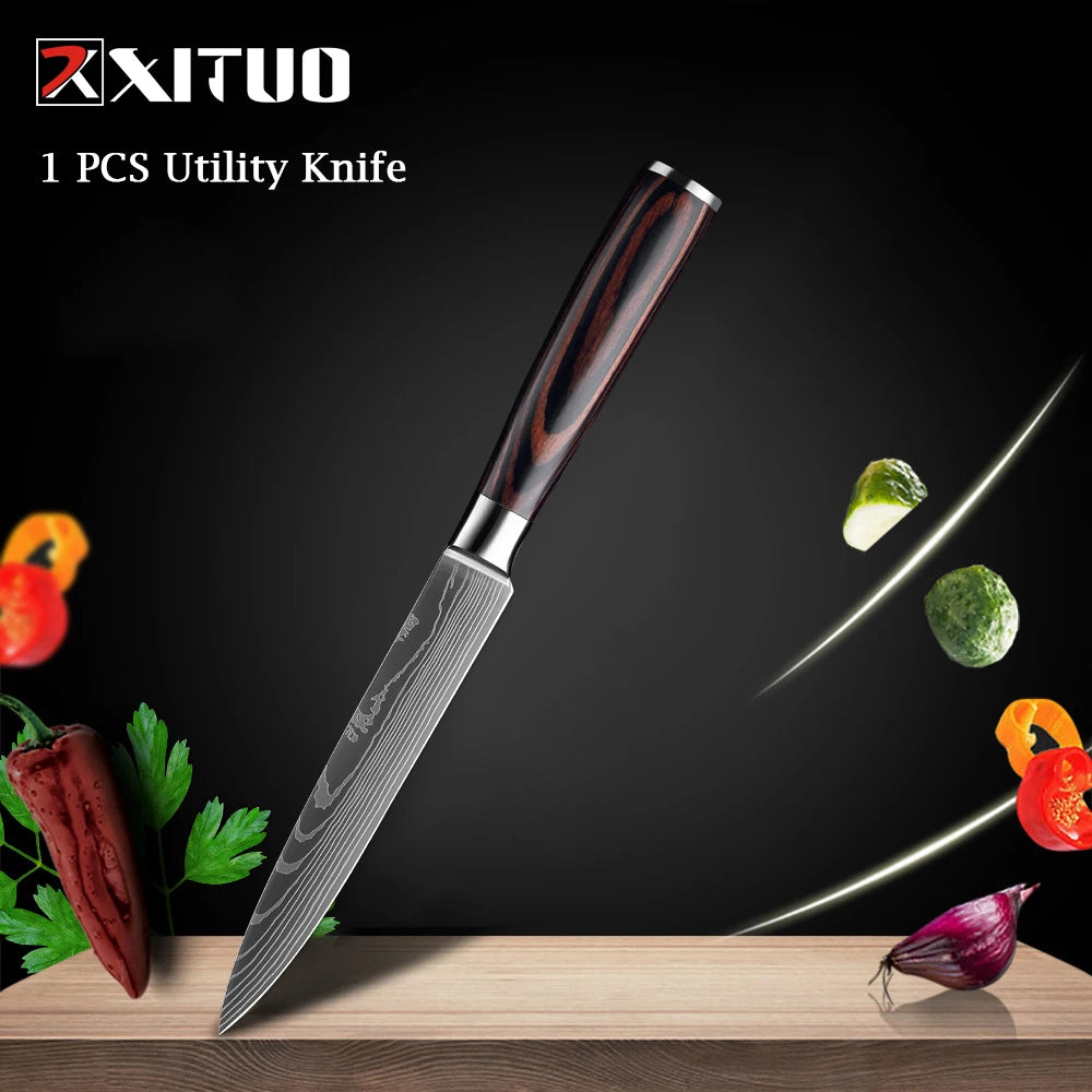 WOknives™ 1-10 Pcs Laser Damascus Kitchen Knife Set – Ultra-Sharp Japanese Chef, Santoku & Cleaver Set