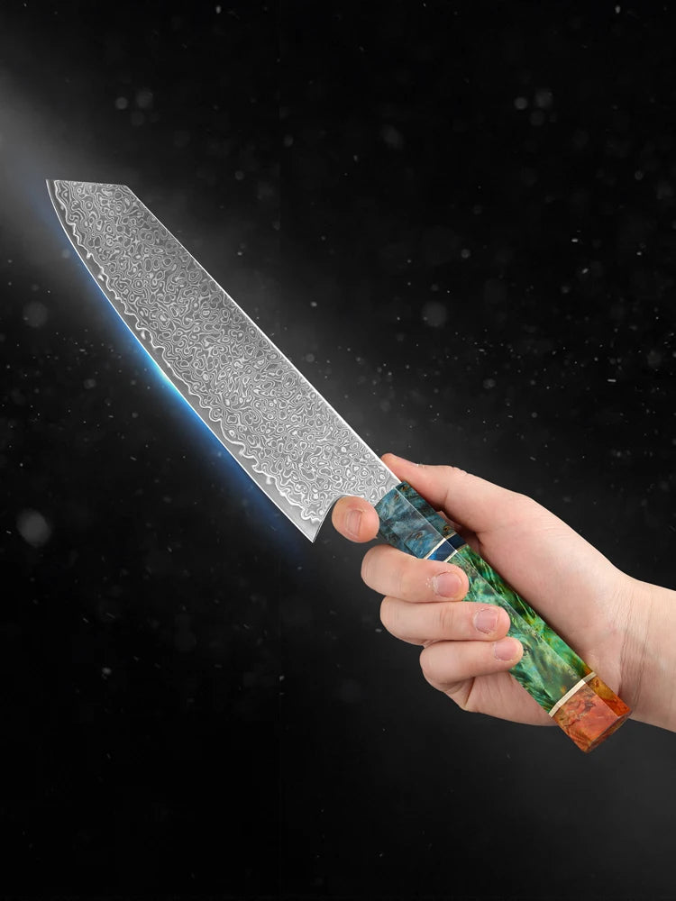 WOKNIVES™ Premium 8-Inch Damascus Chef Knife – 67-Layer VG10 Core with Unique Stabilized Colored Wood Handle