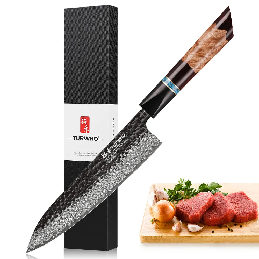 TURWHO Hand Forged Kitchen Knives Damascus Steel VG10 Chef Knife Japanese Kiritsuke Nakiri Utility Slicing Salmon Sashimi Knife