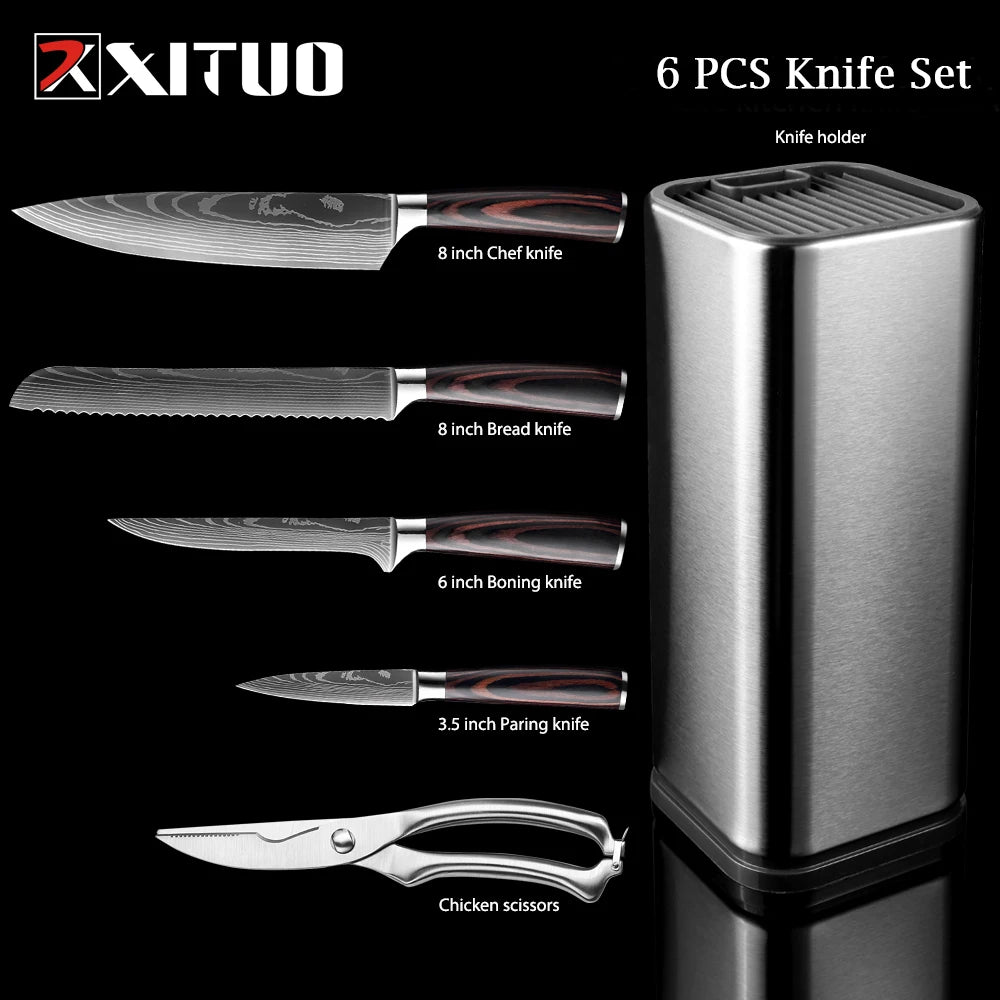 WOknives™ 1-10 Pcs Laser Damascus Kitchen Knife Set – Ultra-Sharp Japanese Chef, Santoku & Cleaver Set