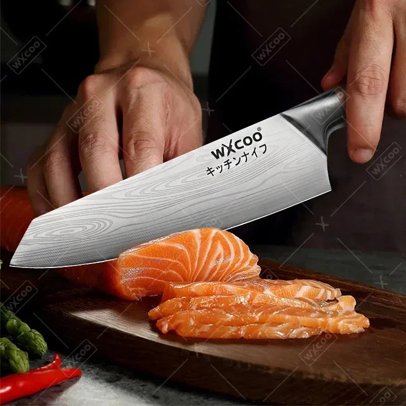 Woknives™ Stainless Steel Chef Knife Set with Laser Damascus Pattern & Knife Holder