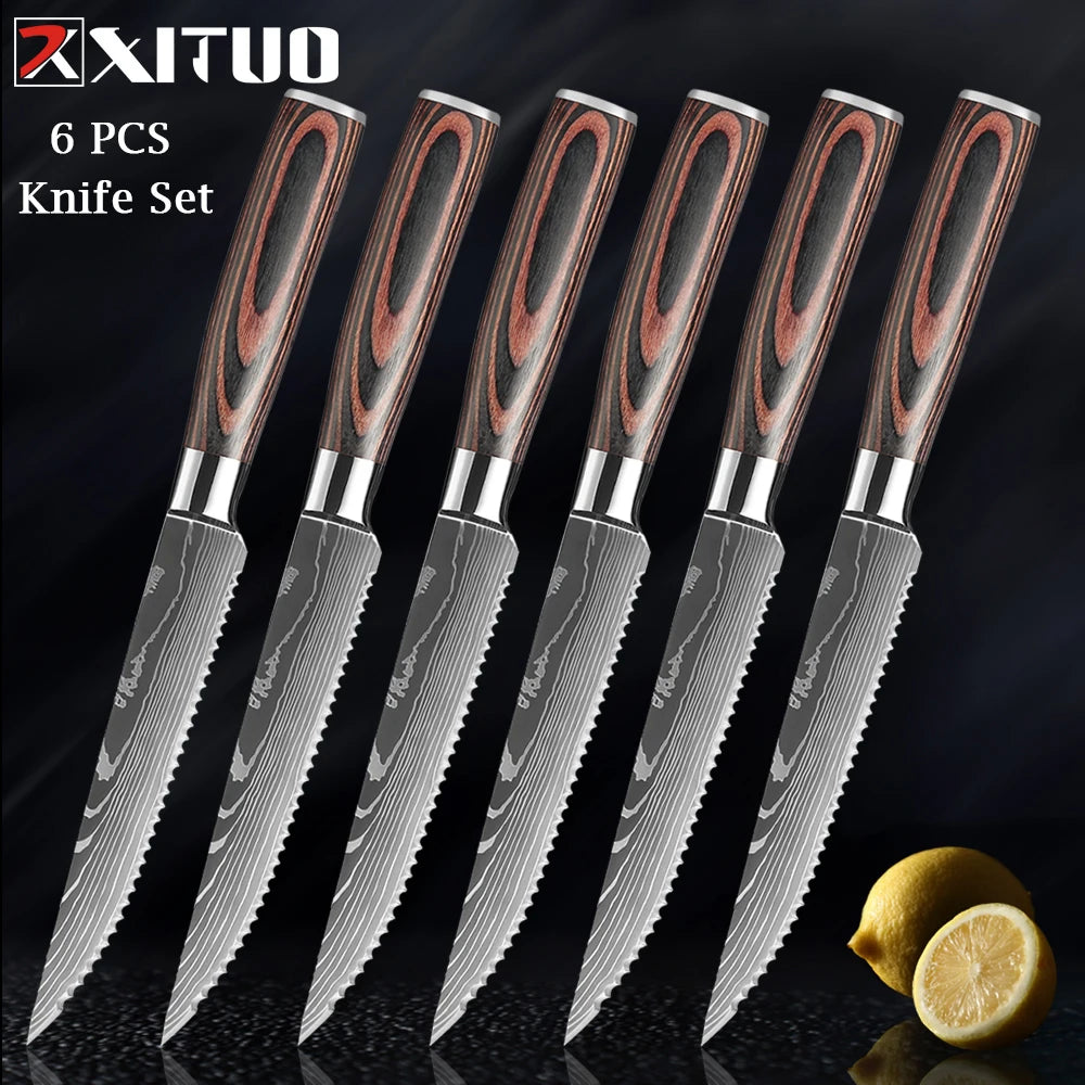 WOknives™ 1-10 Pcs Laser Damascus Kitchen Knife Set – Ultra-Sharp Japanese Chef, Santoku & Cleaver Set