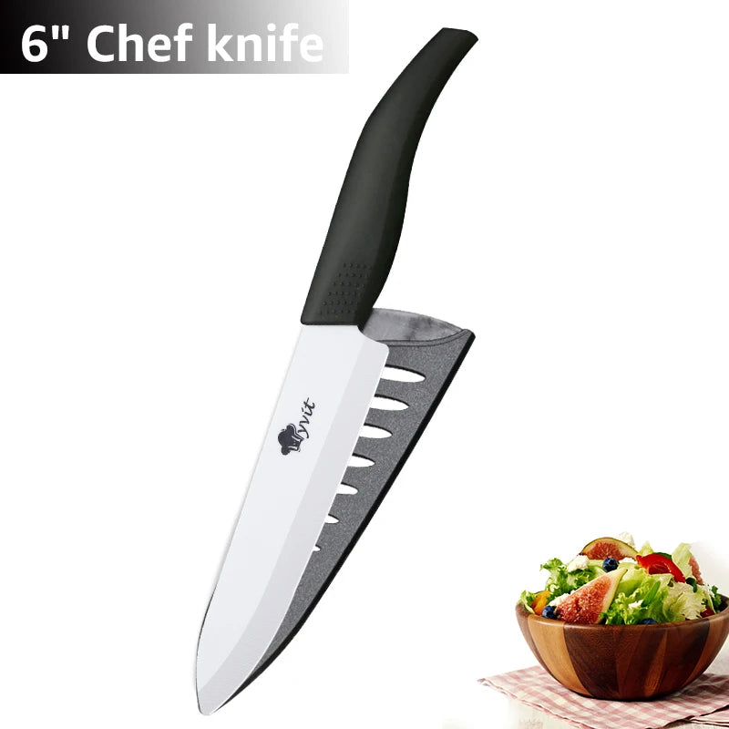 Ceramic Knife 3 4 5 inch + 6 inch Kitchen Knives Serrated Bread White Blade Fruit Chef Knife Vege Cook Tool