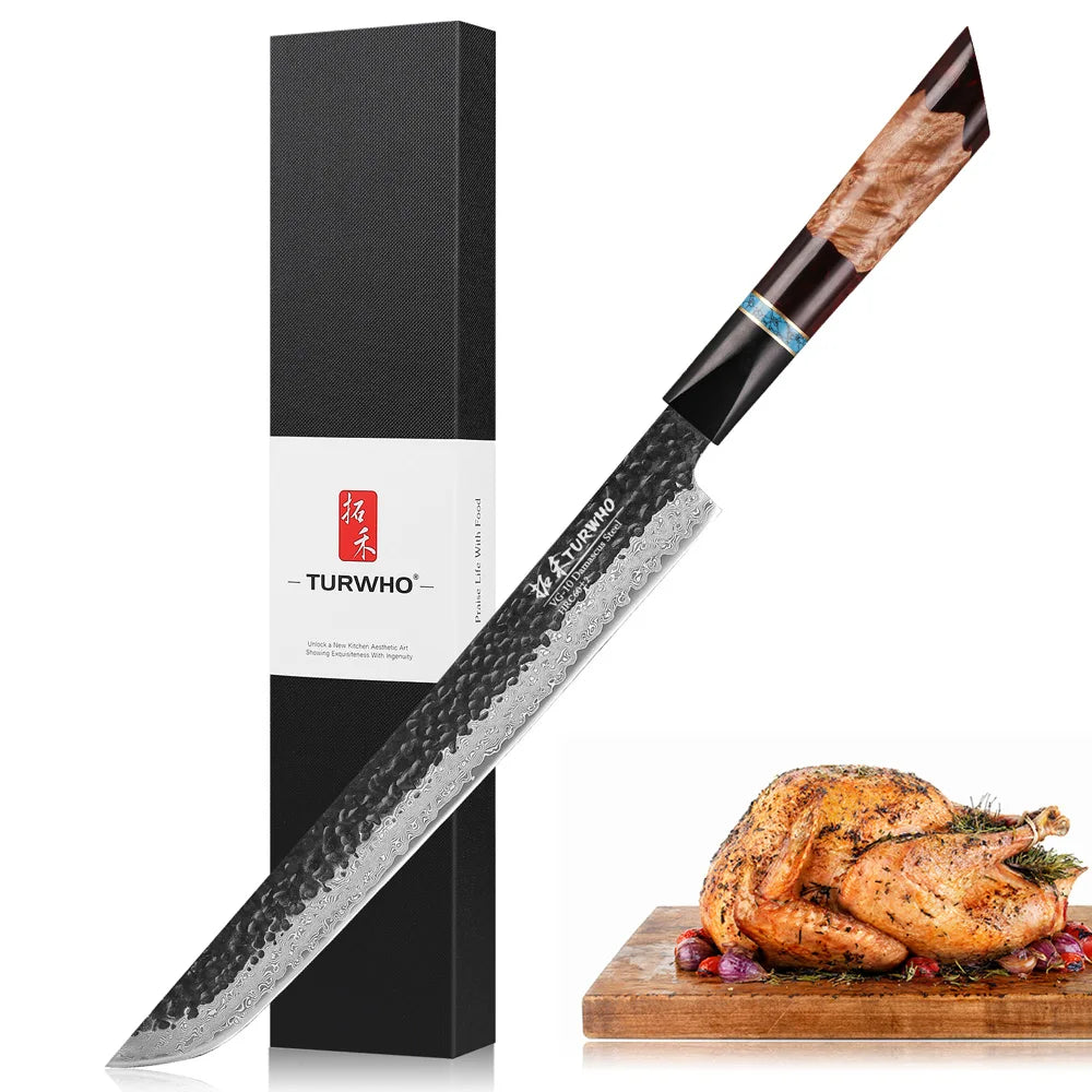 TURWHO Hand Forged Kitchen Knives Damascus Steel VG10 Chef Knife Japanese Kiritsuke Nakiri Utility Slicing Salmon Sashimi Knife