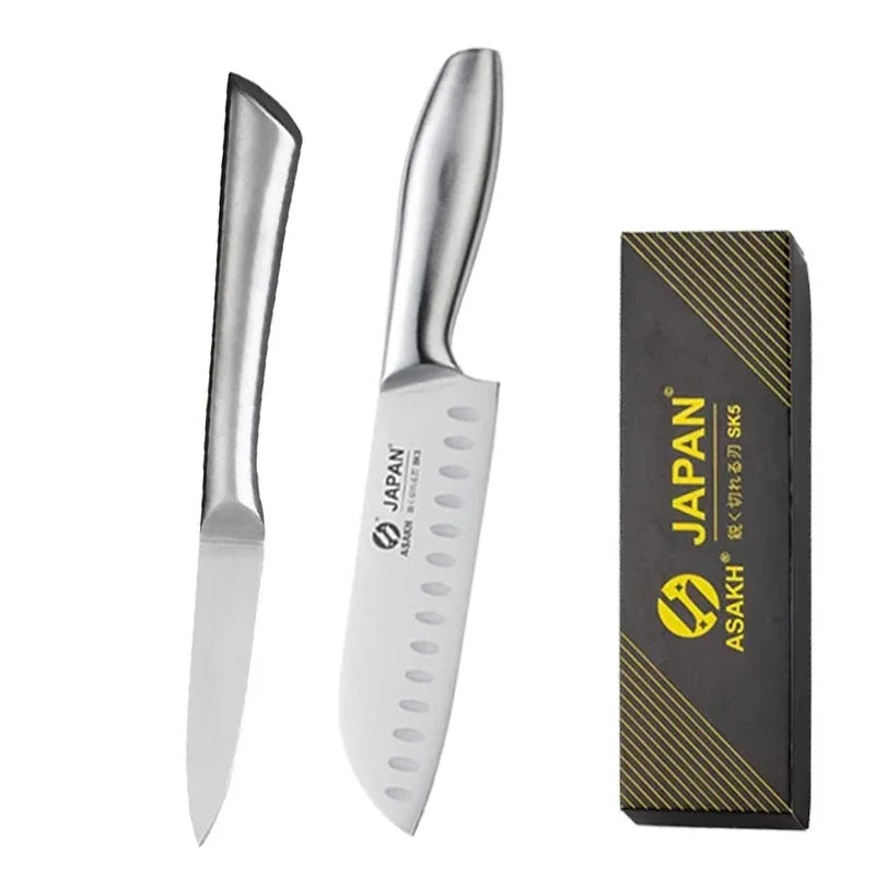 All Steel Professional Kitchen Knife Set 7inch Santoku Knife Meat Cleaver Boning Knife  Bread Cutting Kitchen Accessories