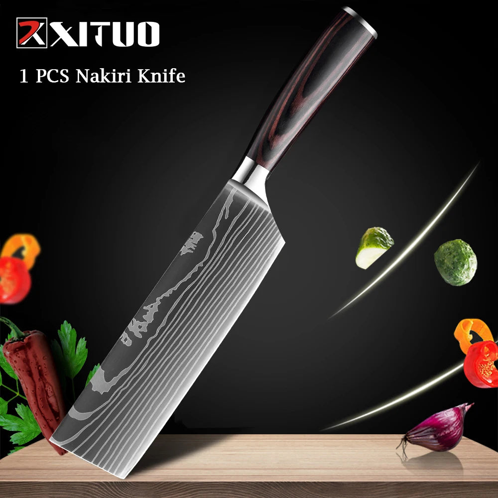 WOknives™ 1-10 Pcs Laser Damascus Kitchen Knife Set – Ultra-Sharp Japanese Chef, Santoku & Cleaver Set