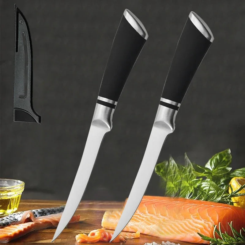 Stainless Steel Fillet Knife Boning Knife with Non-Slip Professional Japanese Fish Knives for Meat Cleaver Poultry Cutting