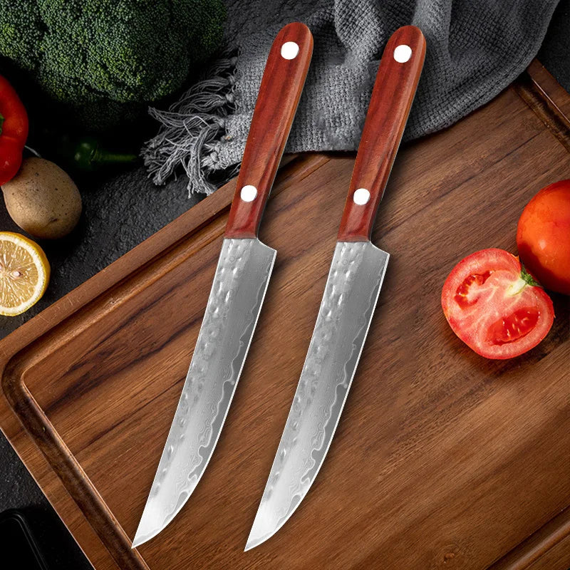 Woknives™ Real Damascus Steel Paring Knife with Handmade Forged Wooden Handle