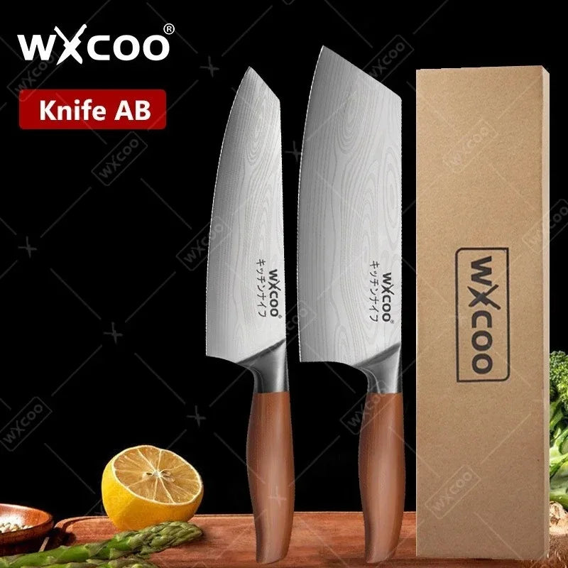 Woknives™ Stainless Steel Chef Knife Set with Laser Damascus Pattern & Knife Holder