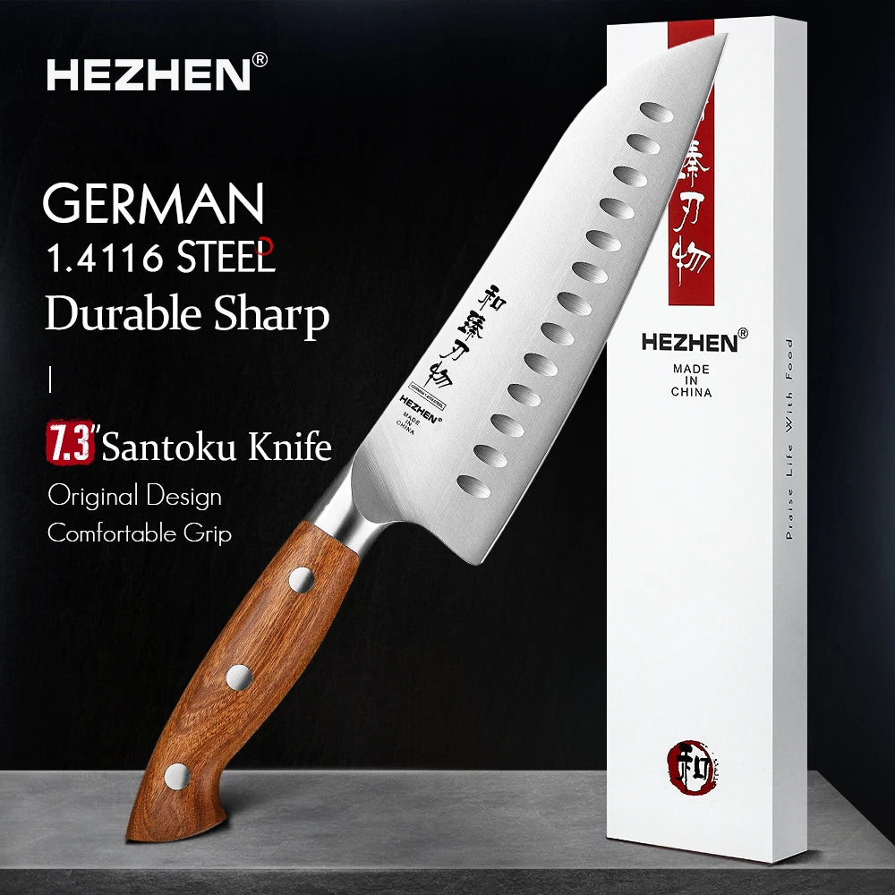 HEZHEN 1PC or 5PC Kitchen Knife Set 1.4116 steel Red Wood Handle Cook Tools Core Blade Kitchen Knife Accessories Box Packing