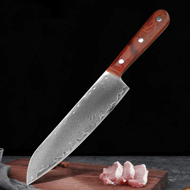 Kitchen Knife Damascus Steel Chef Santoku Cleaver Slicing Utility Knives Wood Handle Meat Fruit Vegetable Fish Butcher Knife