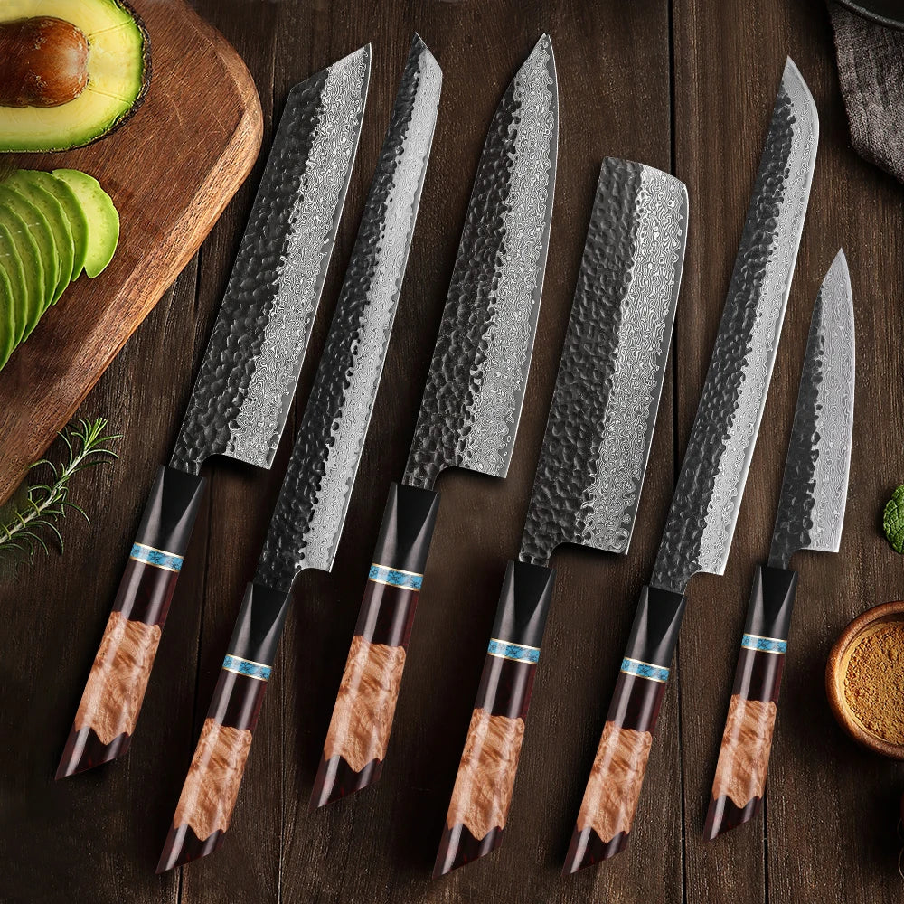 TURWHO Hand Forged Kitchen Knives Damascus Steel VG10 Chef Knife Japanese Kiritsuke Nakiri Utility Slicing Salmon Sashimi Knife