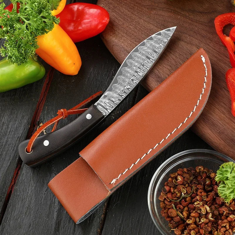 WOKNIVES™ Heavy-Duty Forged Boning & Butcher Knife – Damascus Pattern Barbecue Machete Cleaver