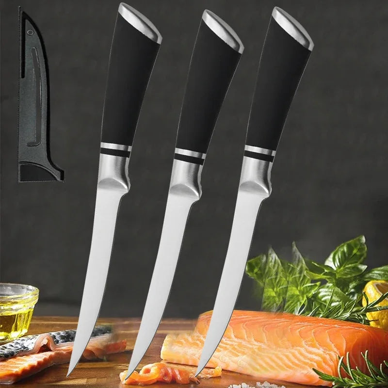 Stainless Steel Fillet Knife Boning Knife with Non-Slip Professional Japanese Fish Knives for Meat Cleaver Poultry Cutting