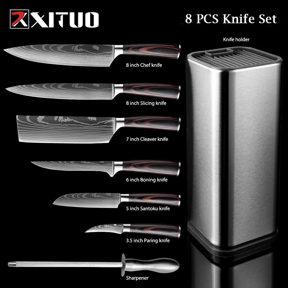WOknives™ 1-10 Pcs Laser Damascus Kitchen Knife Set – Ultra-Sharp Japanese Chef, Santoku & Cleaver Set