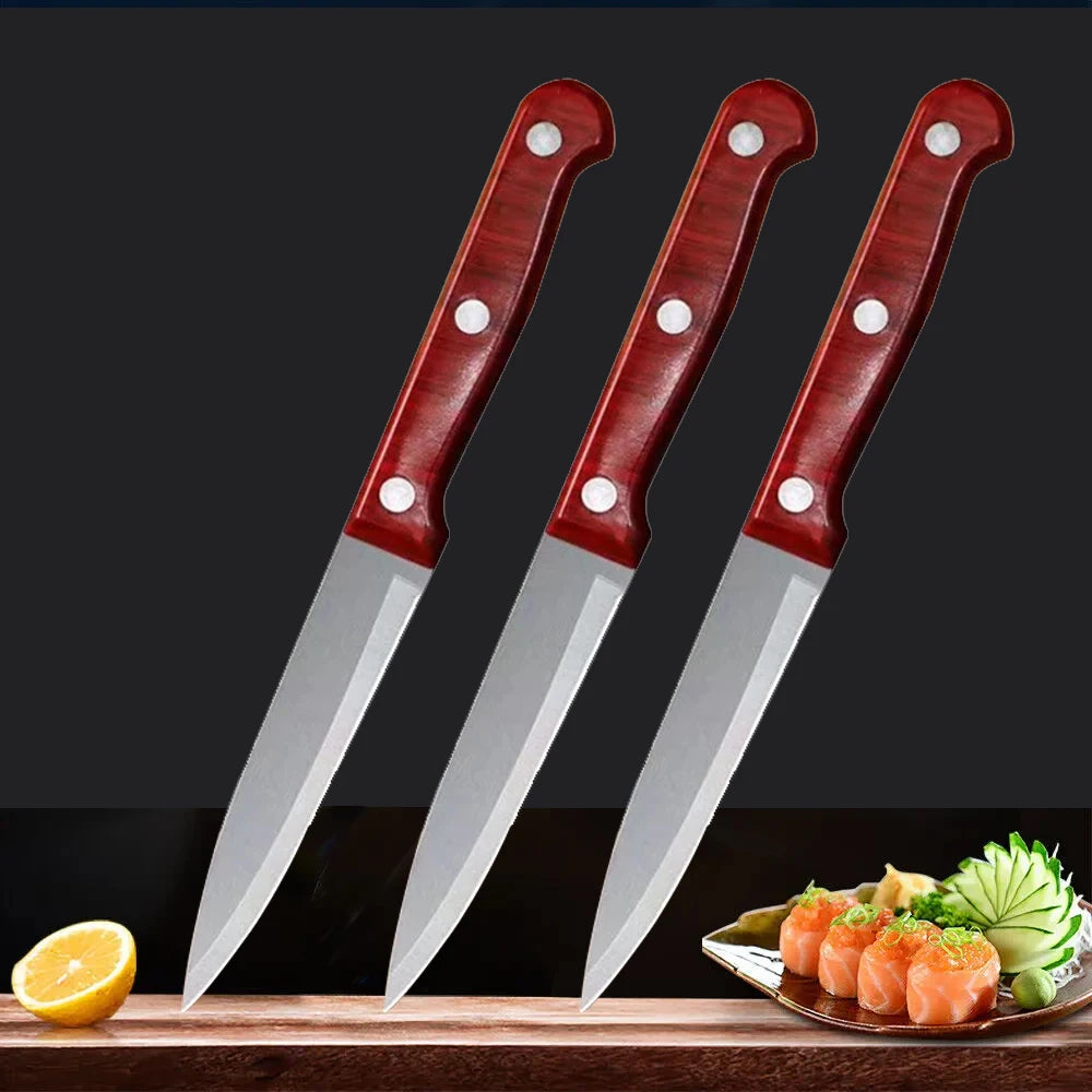 Fruit knife Sharp stainless steel kitchen knife Paring knife Imitation wood plastic handle knife perfect for home cooking knives