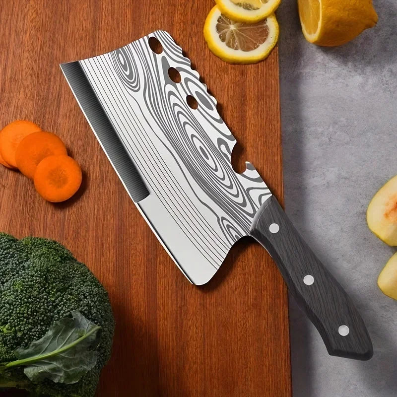 Woknives™ Classic Series Damascus Pattern Bone Cleaver – Heavy Duty 5Cr13MoV Stainless Steel Butcher Knife