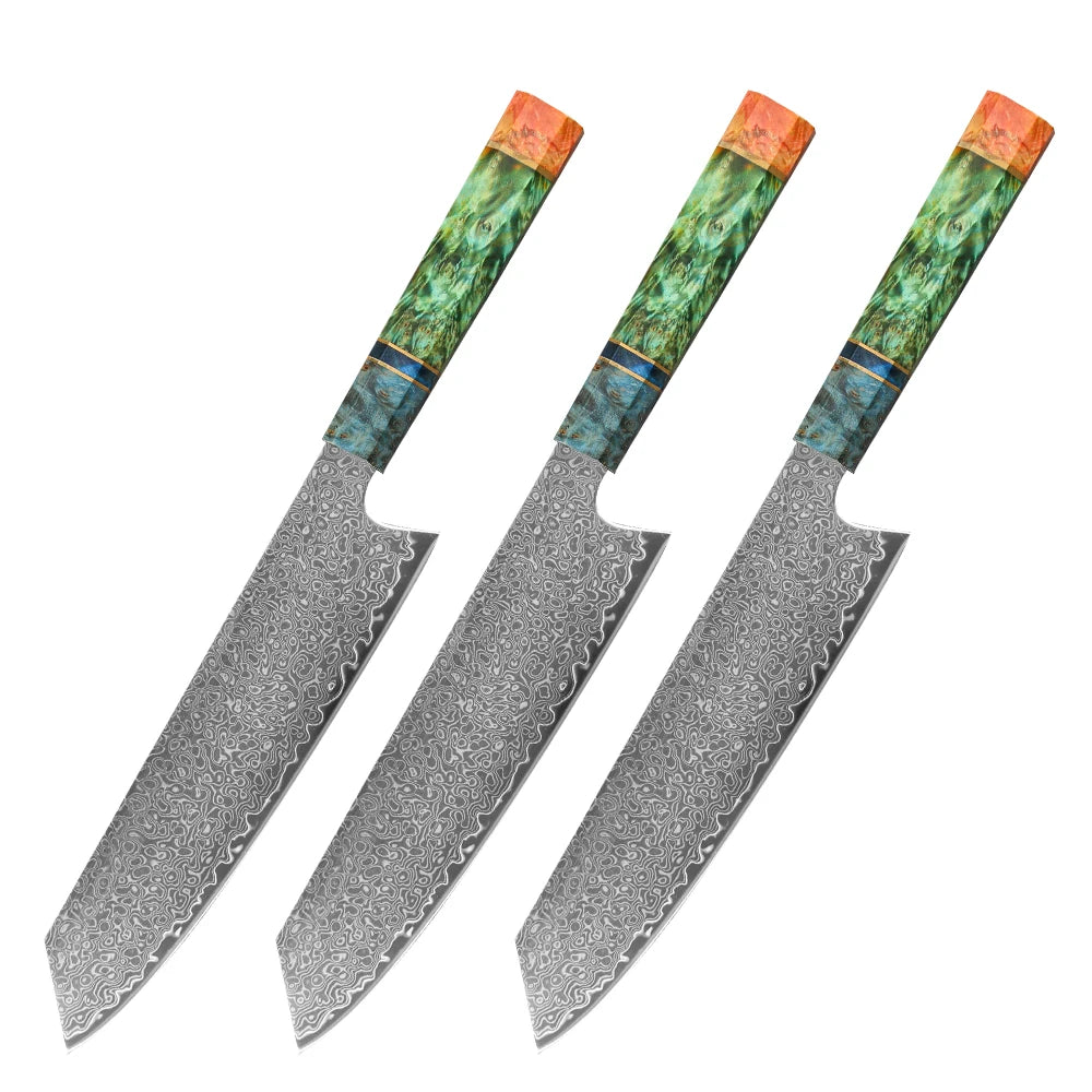 WOKNIVES™ Premium 8-Inch Damascus Chef Knife – 67-Layer VG10 Core with Unique Stabilized Colored Wood Handle