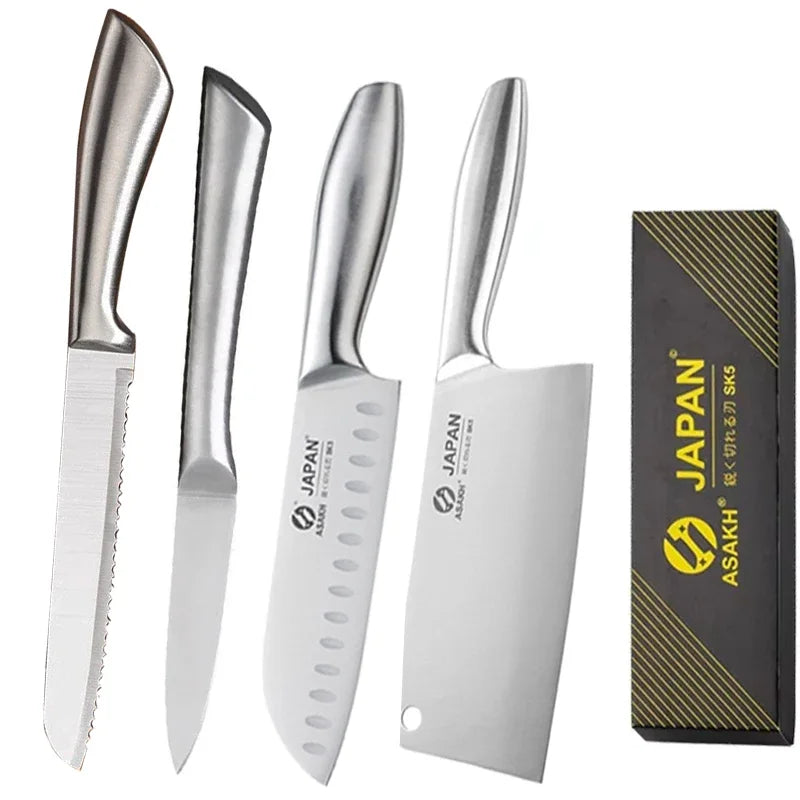 All Steel Professional Kitchen Knife Set 7inch Santoku Knife Meat Cleaver Boning Knife  Bread Cutting Kitchen Accessories