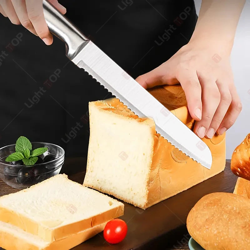 All Steel Professional Kitchen Knife Set 7inch Santoku Knife Meat Cleaver Boning Knife  Bread Cutting Kitchen Accessories