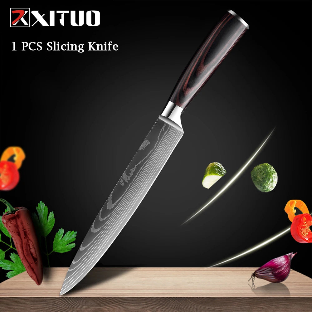 WOknives™ 1-10 Pcs Laser Damascus Kitchen Knife Set – Ultra-Sharp Japanese Chef, Santoku & Cleaver Set