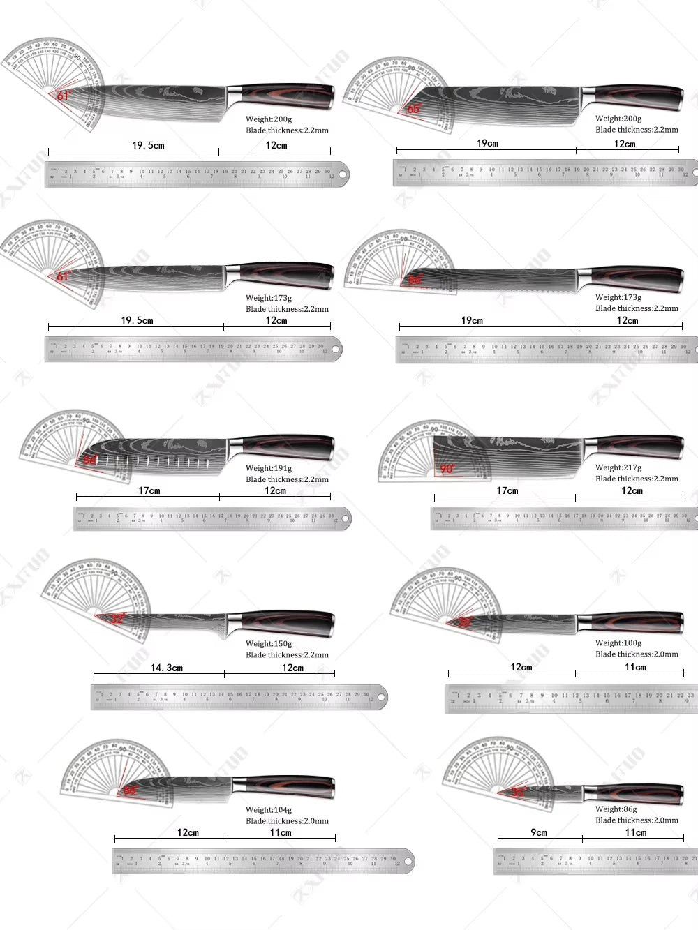 WOknives™ 1-10 Pcs Laser Damascus Kitchen Knife Set – Ultra-Sharp Japanese Chef, Santoku & Cleaver Set