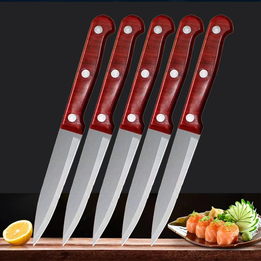 Fruit knife Sharp stainless steel kitchen knife Paring knife Imitation wood plastic handle knife perfect for home cooking knives