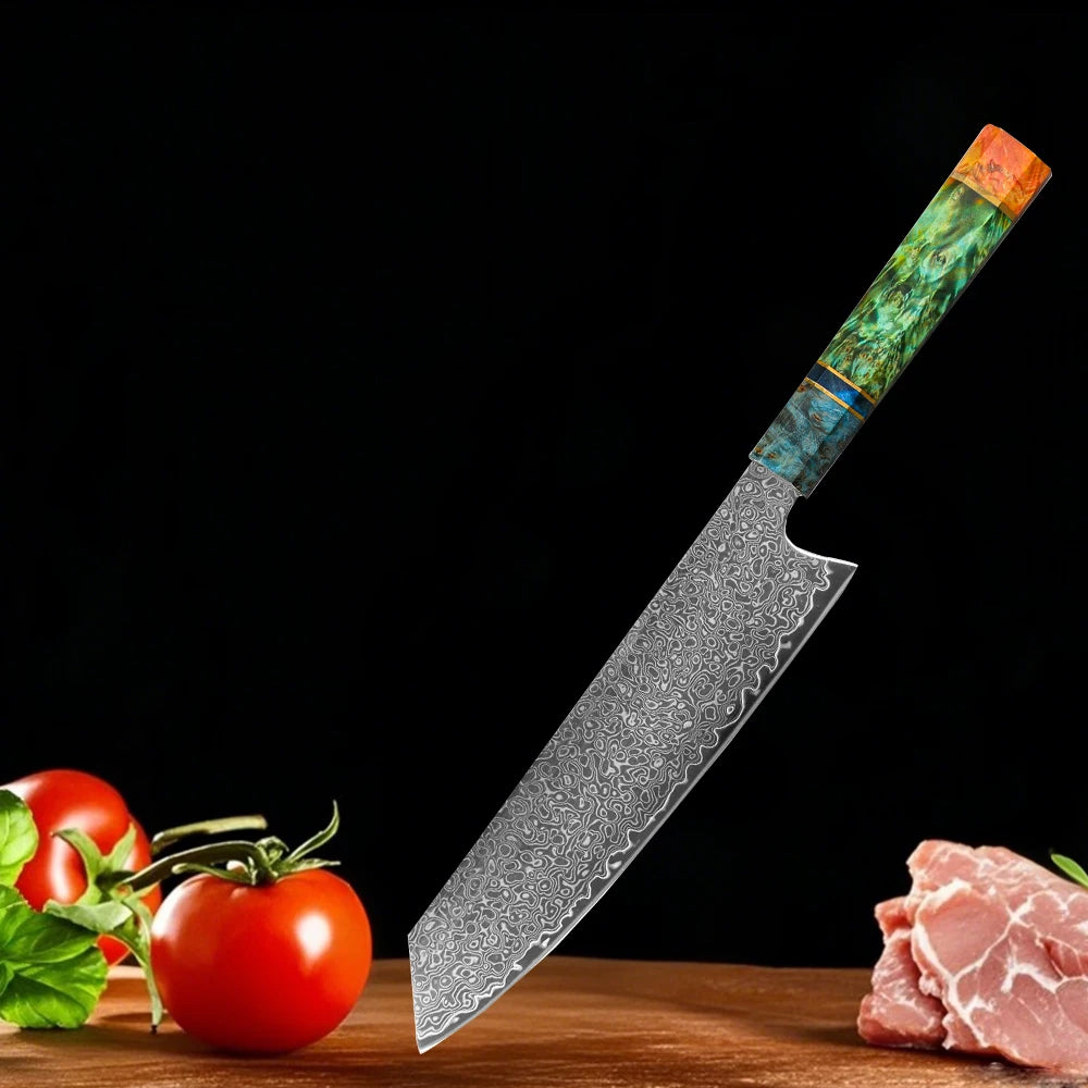 WOKNIVES™ Premium 8-Inch Damascus Chef Knife – 67-Layer VG10 Core with Unique Stabilized Colored Wood Handle