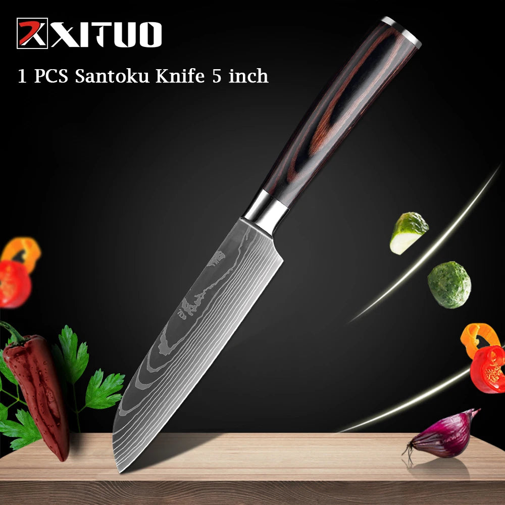 WOknives™ 1-10 Pcs Laser Damascus Kitchen Knife Set – Ultra-Sharp Japanese Chef, Santoku & Cleaver Set