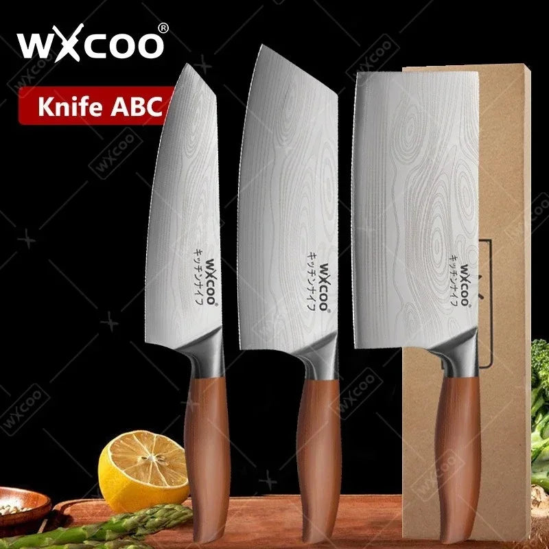 Woknives™ Stainless Steel Chef Knife Set with Laser Damascus Pattern & Knife Holder