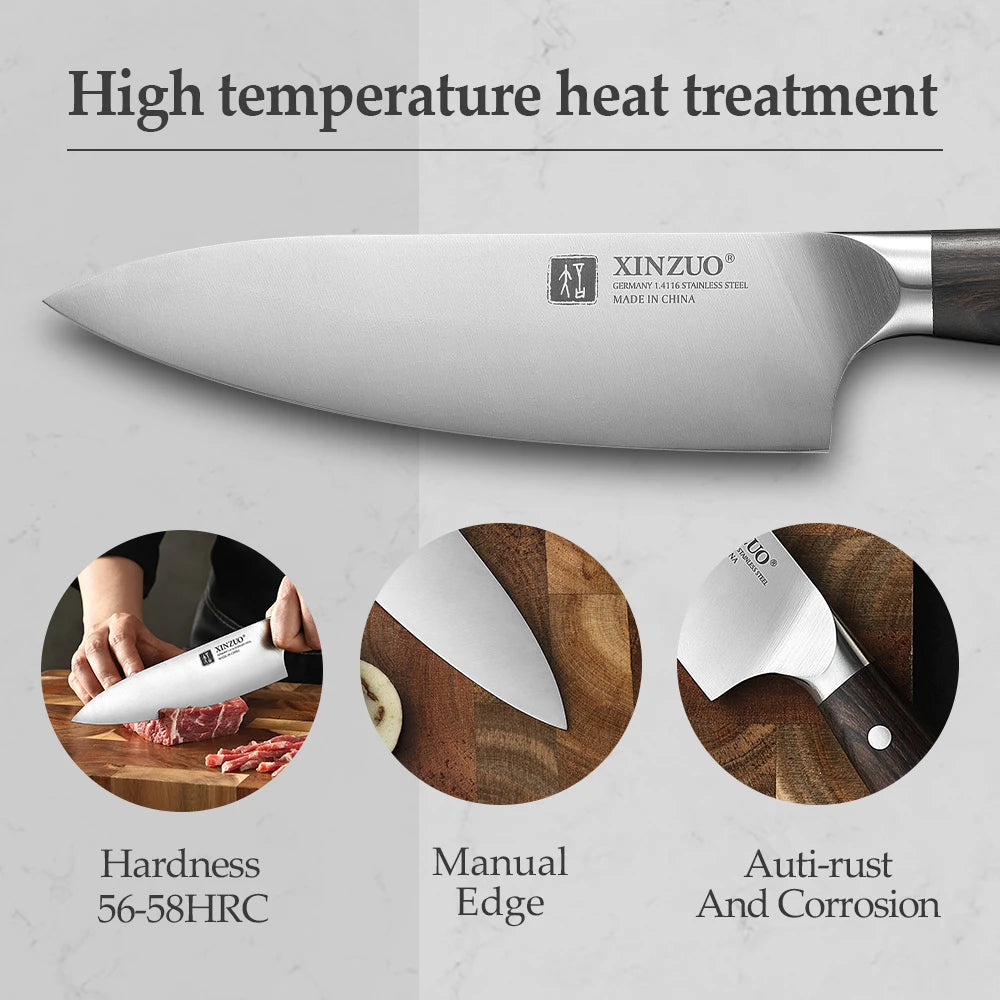 WOKNIVES™ Premium 6.5-Inch German Steel Chef Knife – High-Temperature Forged Utility Blade with Ebony Handle