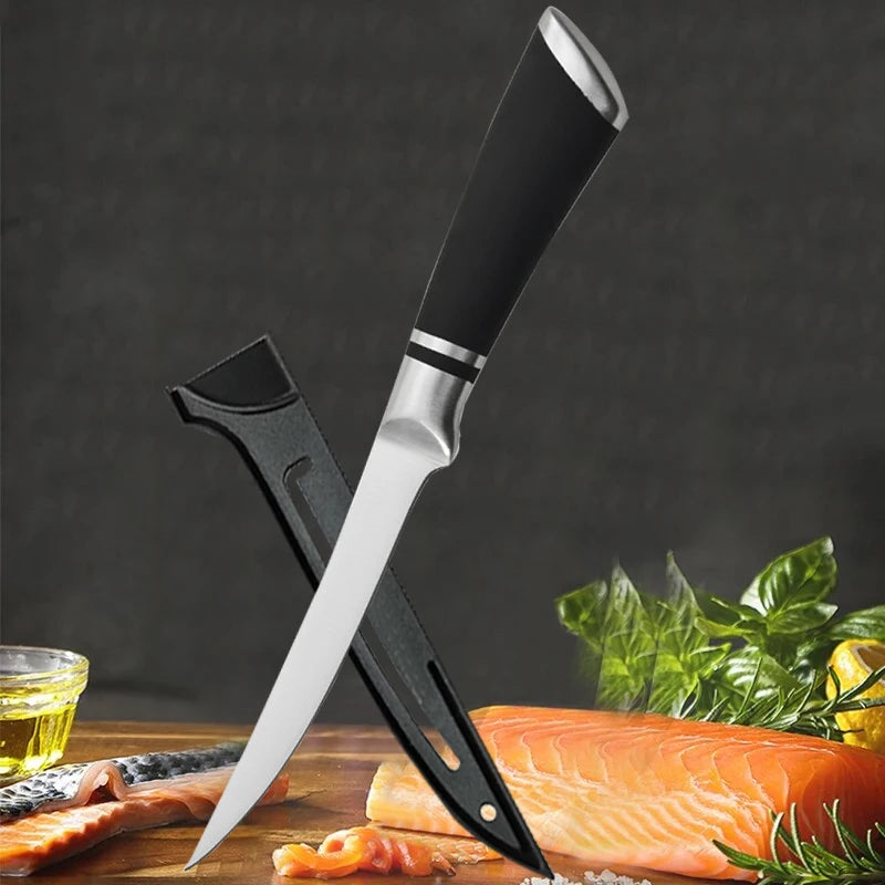 Stainless Steel Fillet Knife Boning Knife with Non-Slip Professional Japanese Fish Knives for Meat Cleaver Poultry Cutting