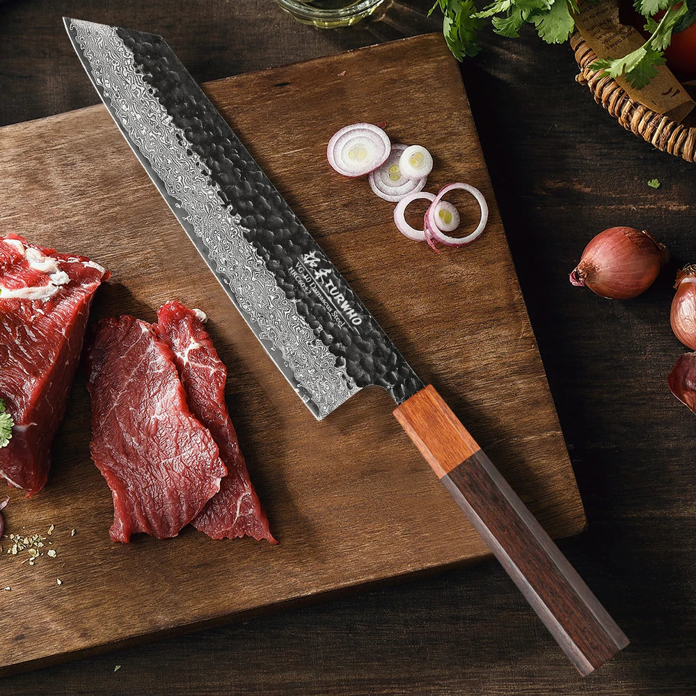 Woknives™ 8.2-inch Japanese Hand Forged Kiritsuke Knife – 67-Layer Damascus Steel Chef Knife