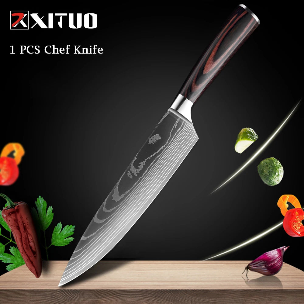 WOknives™ 1-10 Pcs Laser Damascus Kitchen Knife Set – Ultra-Sharp Japanese Chef, Santoku & Cleaver Set