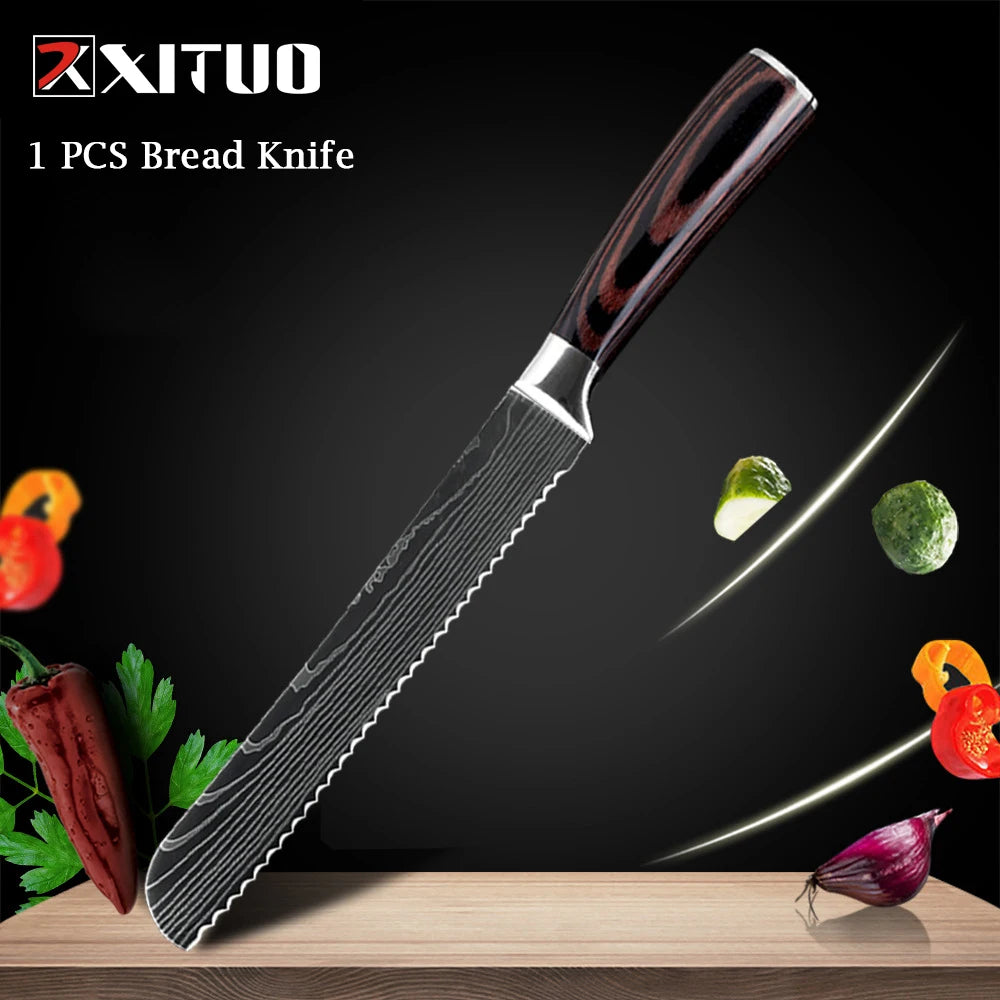 WOknives™ 1-10 Pcs Laser Damascus Kitchen Knife Set – Ultra-Sharp Japanese Chef, Santoku & Cleaver Set