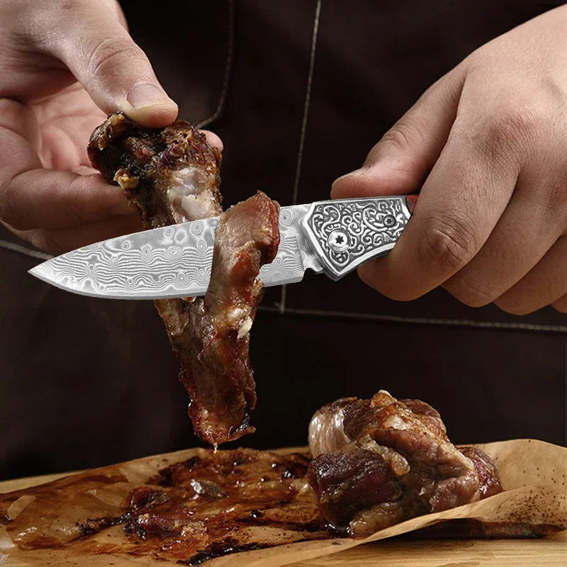 Damascus Knives Folding Knife Cleaver Meat Vegetable Slicing Fish Kitchen Knives Chef Cooking Meat Butcher Boning Folding Knives