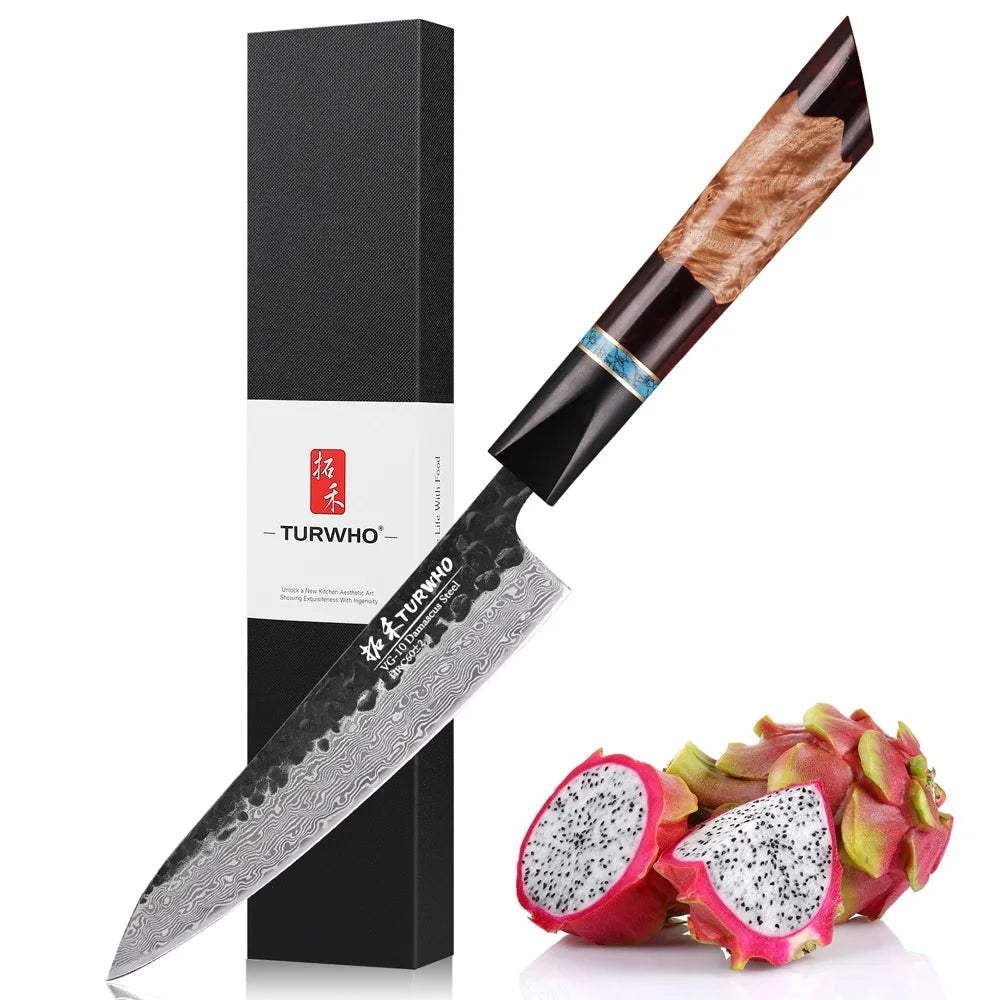 TURWHO Hand Forged Kitchen Knives Damascus Steel VG10 Chef Knife Japanese Kiritsuke Nakiri Utility Slicing Salmon Sashimi Knife