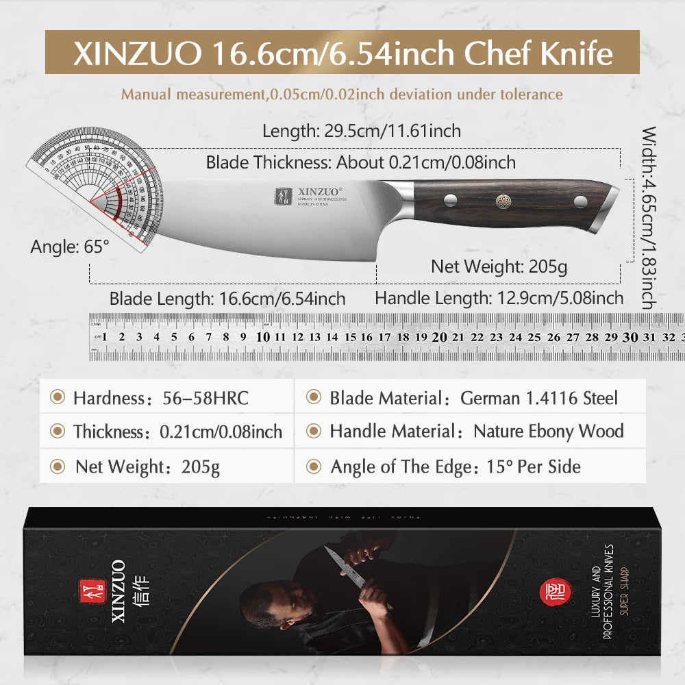 WOKNIVES™ Premium 6.5-Inch German Steel Chef Knife – High-Temperature Forged Utility Blade with Ebony Handle