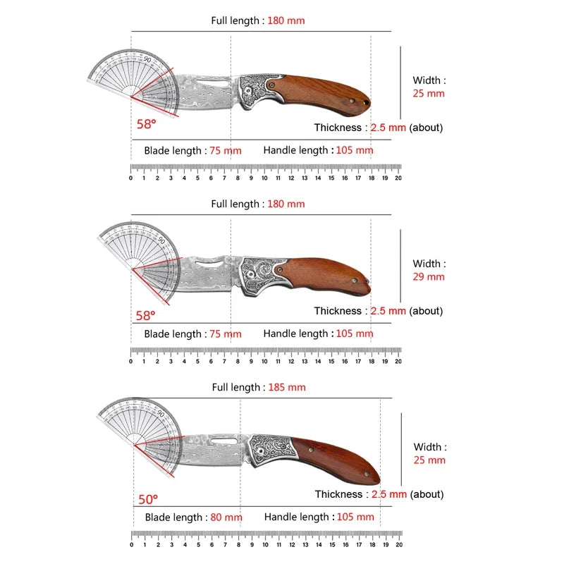 Damascus Knives Folding Knife Cleaver Meat Vegetable Slicing Fish Kitchen Knives Chef Cooking Meat Butcher Boning Folding Knives