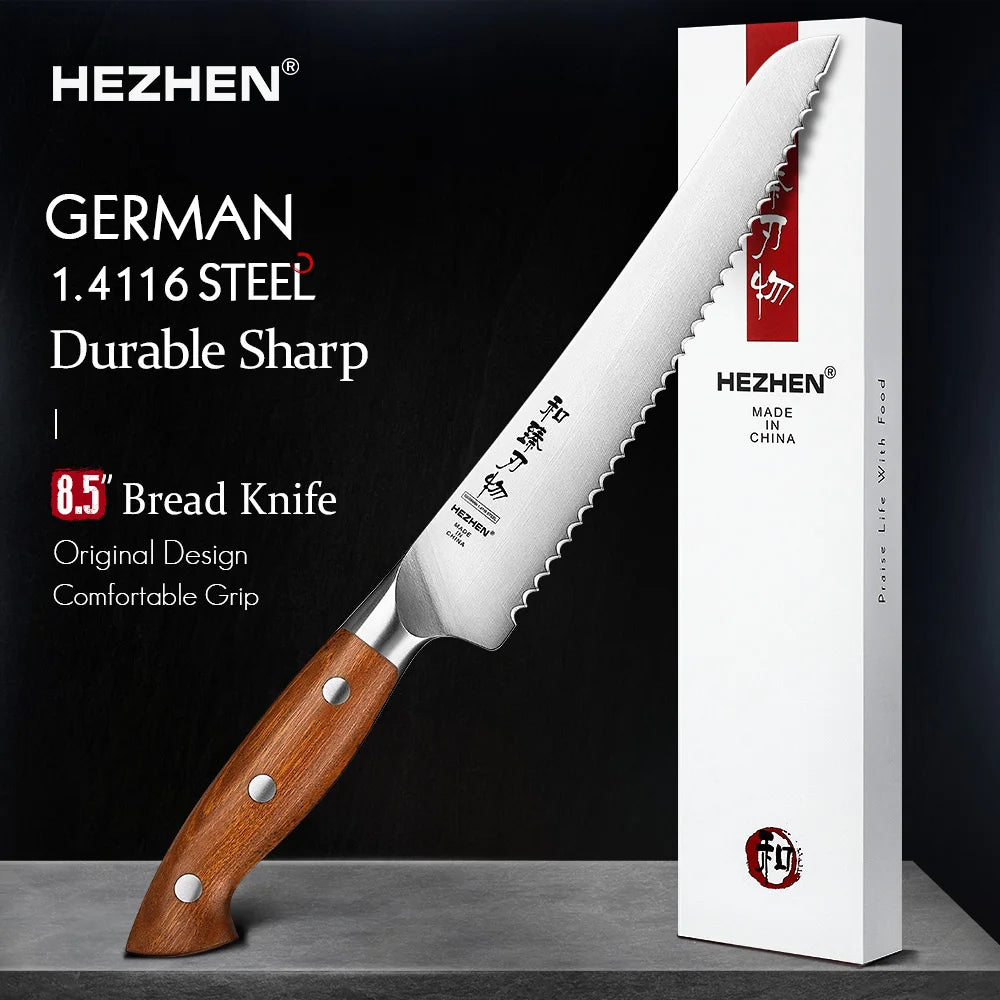HEZHEN 1PC or 5PC Kitchen Knife Set 1.4116 steel Red Wood Handle Cook Tools Core Blade Kitchen Knife Accessories Box Packing
